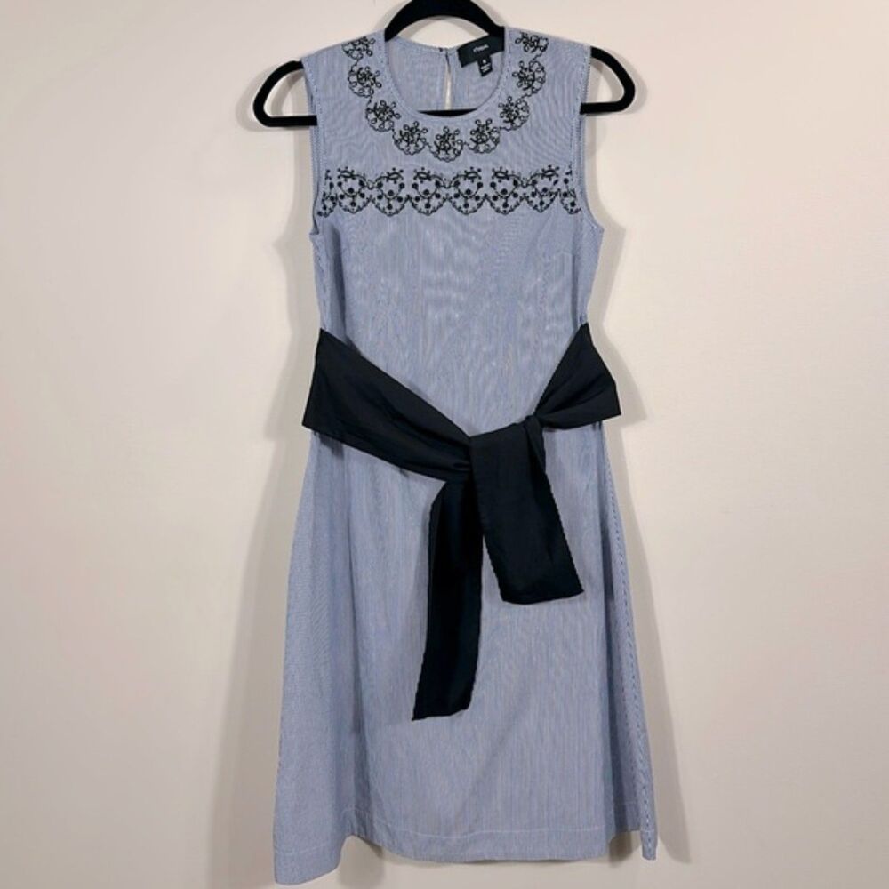 Yyigal Sleeveless Blue White Stripe Cotton Nautical Coastal Dress Women Small
